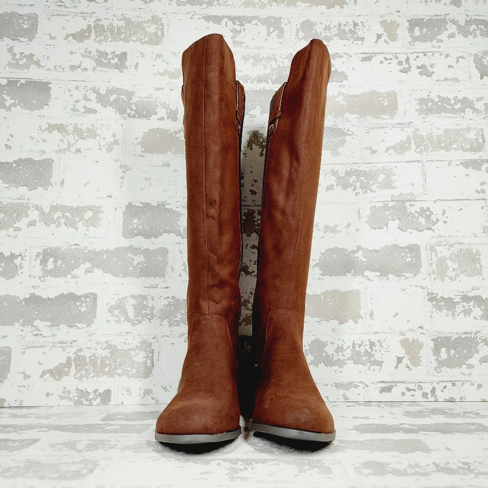 New Anne Klein Audrey Brown Zip Up Knee High Boots V413 - Picture 3 of 11
